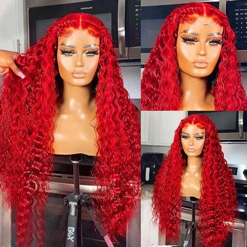 Red Lace Frontal Curly Wigs