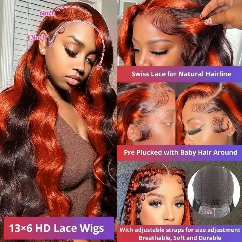 250 Density Highlight Ginger Body Wave Human Hair Wigs