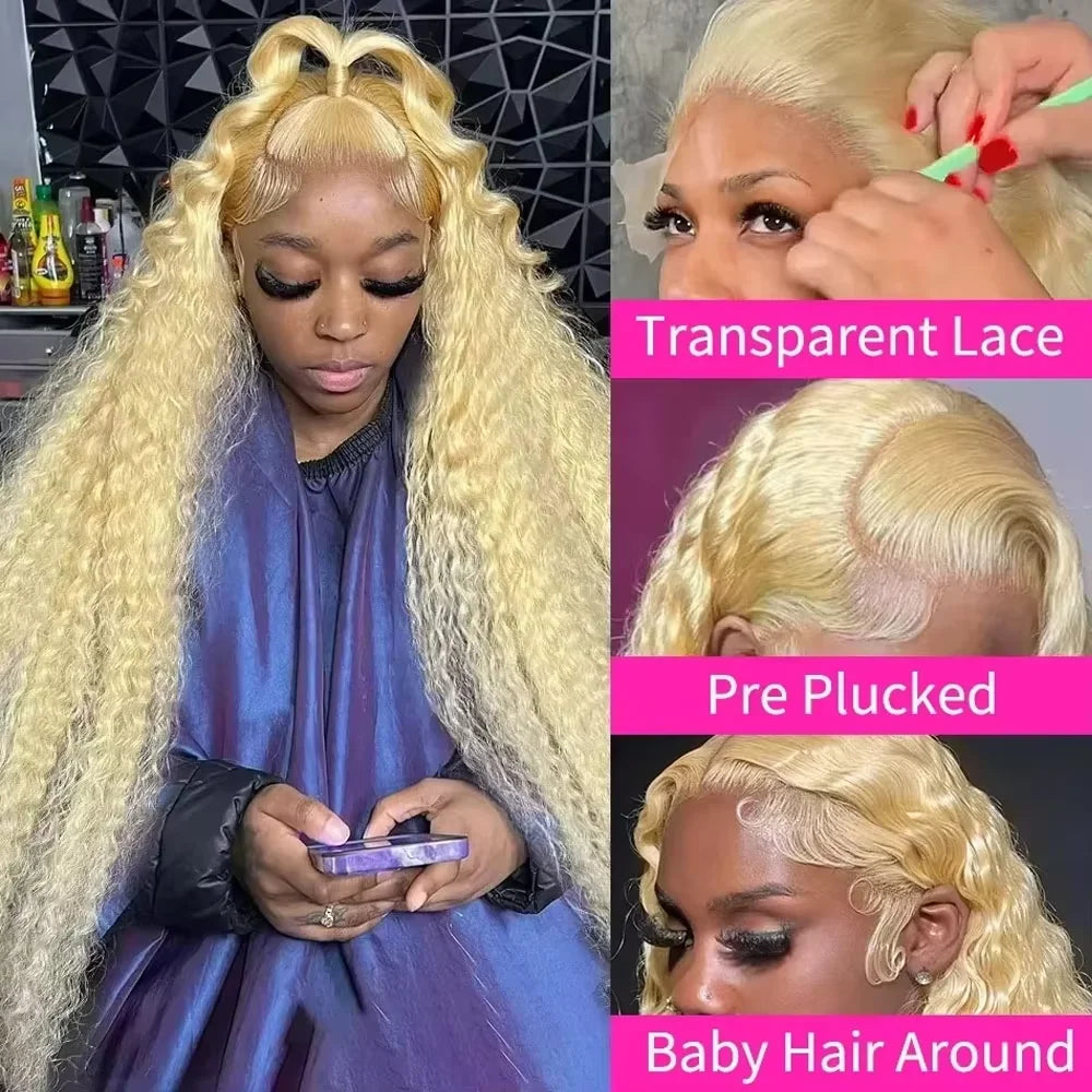 Honey Blonde Water Wave Lace Front Wigs