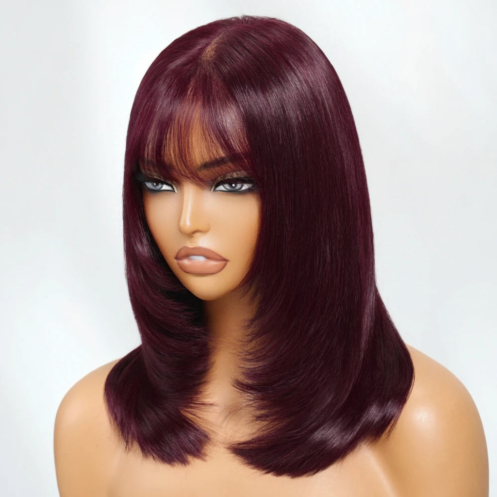 Black Cherry Layered Cut Straight Bob Wig