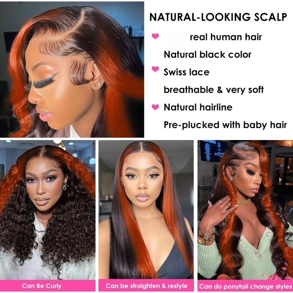 250 Density Highlight Ginger Body Wave Human Hair Wigs
