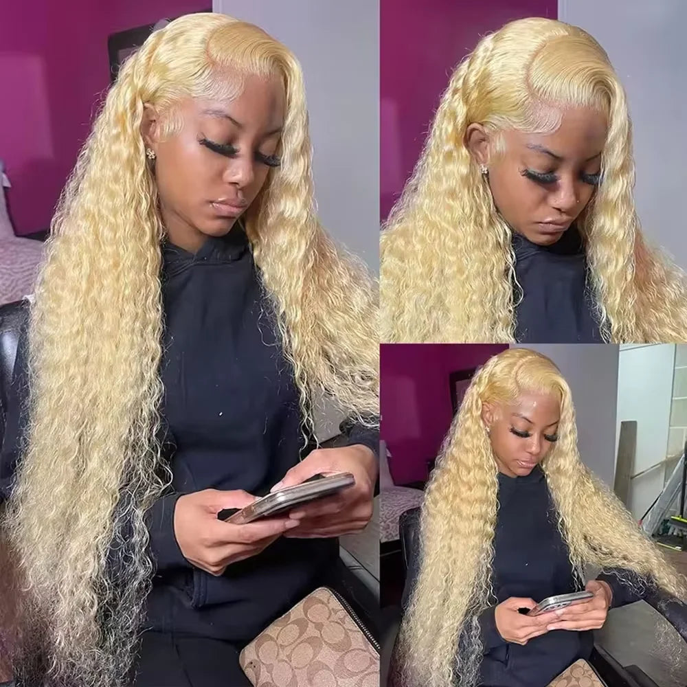 Honey Blonde Water Wave Lace Front Wigs