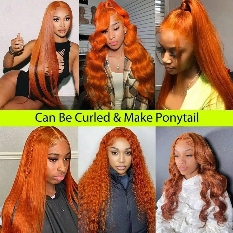 Orange Hd Lace Frontal Straight Human Hair Wigs