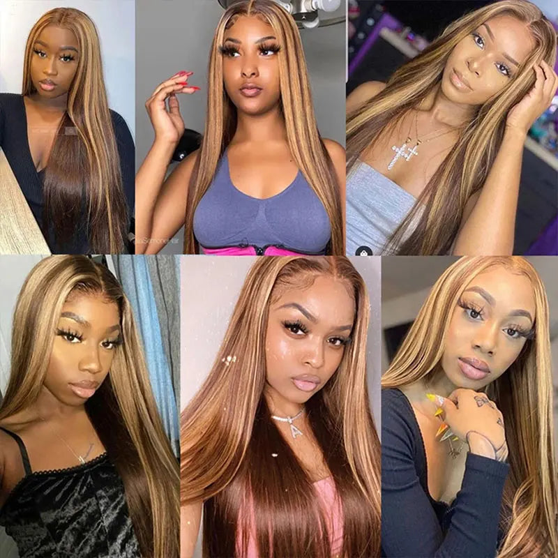 Highlight Honey Blonde Straight Lace Front Wigs