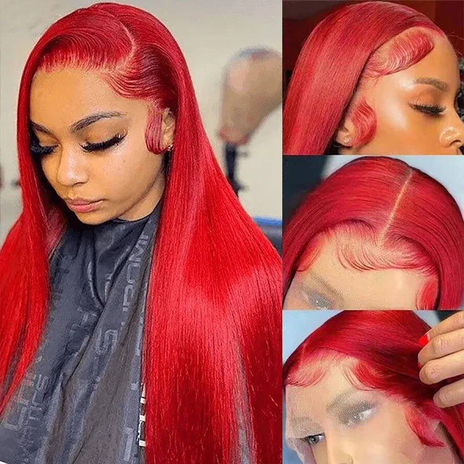 Hot Red Front Human Hair Wig