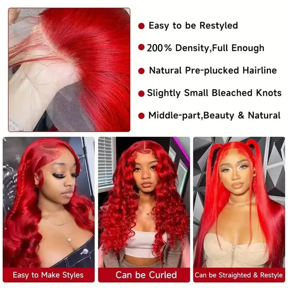 Hot Red Front Human Hair Wig