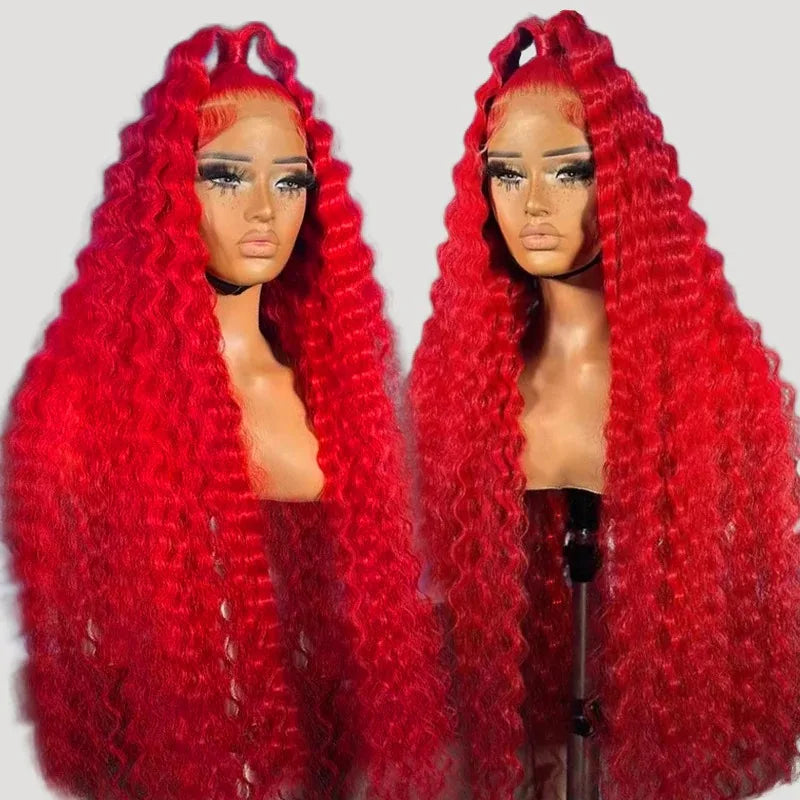 Red Lace Frontal Curly Wigs