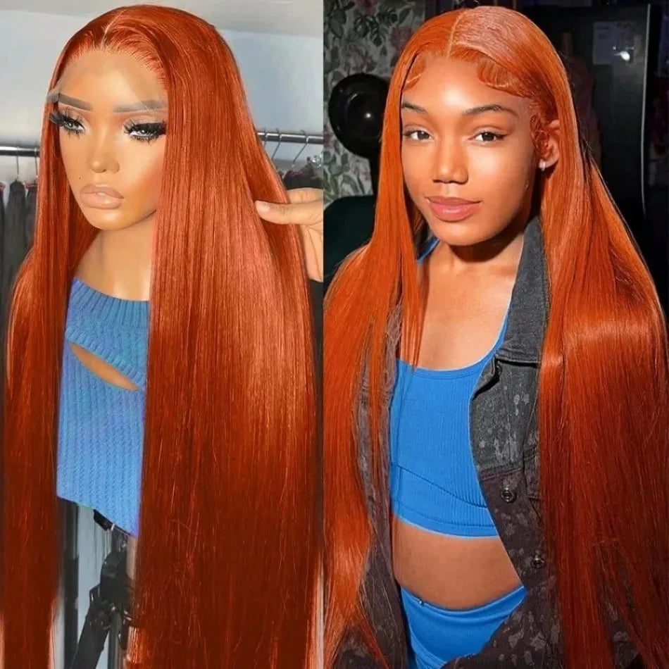 Orange Hd Lace Frontal Straight Human Hair Wigs