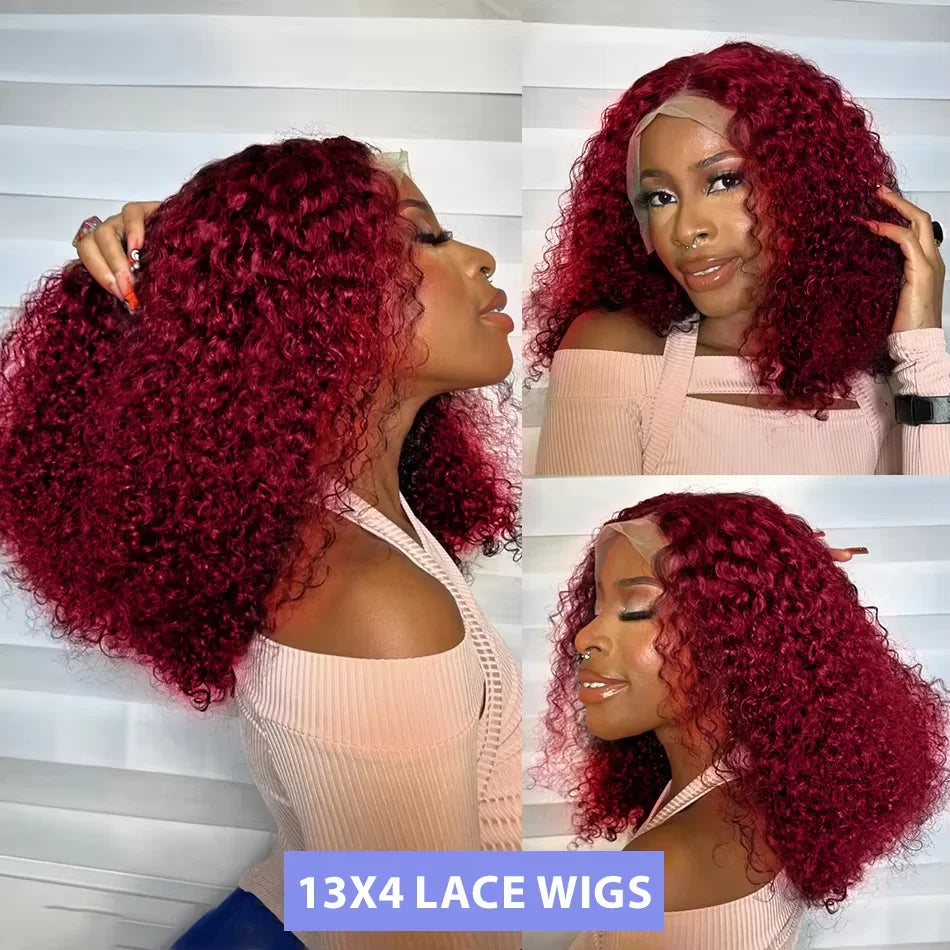 Burgundy Deep Curly Glueless Lace Wigs