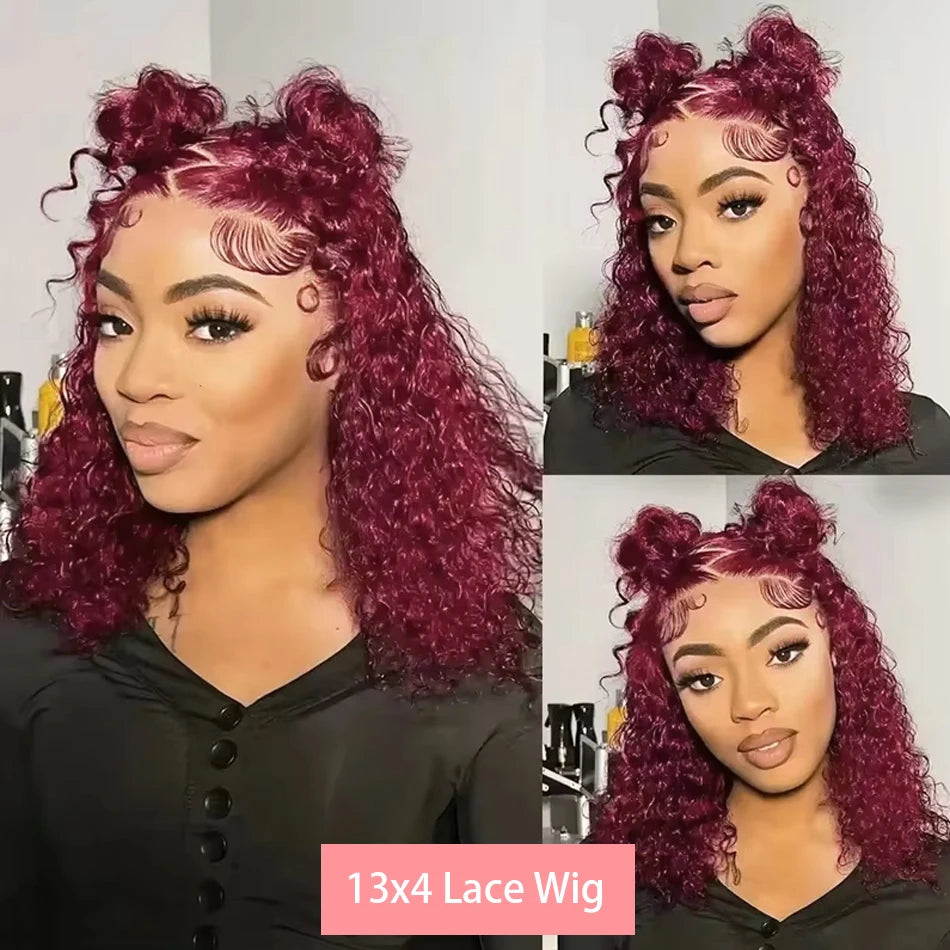 Burgundy Curly Short Bob Wigs