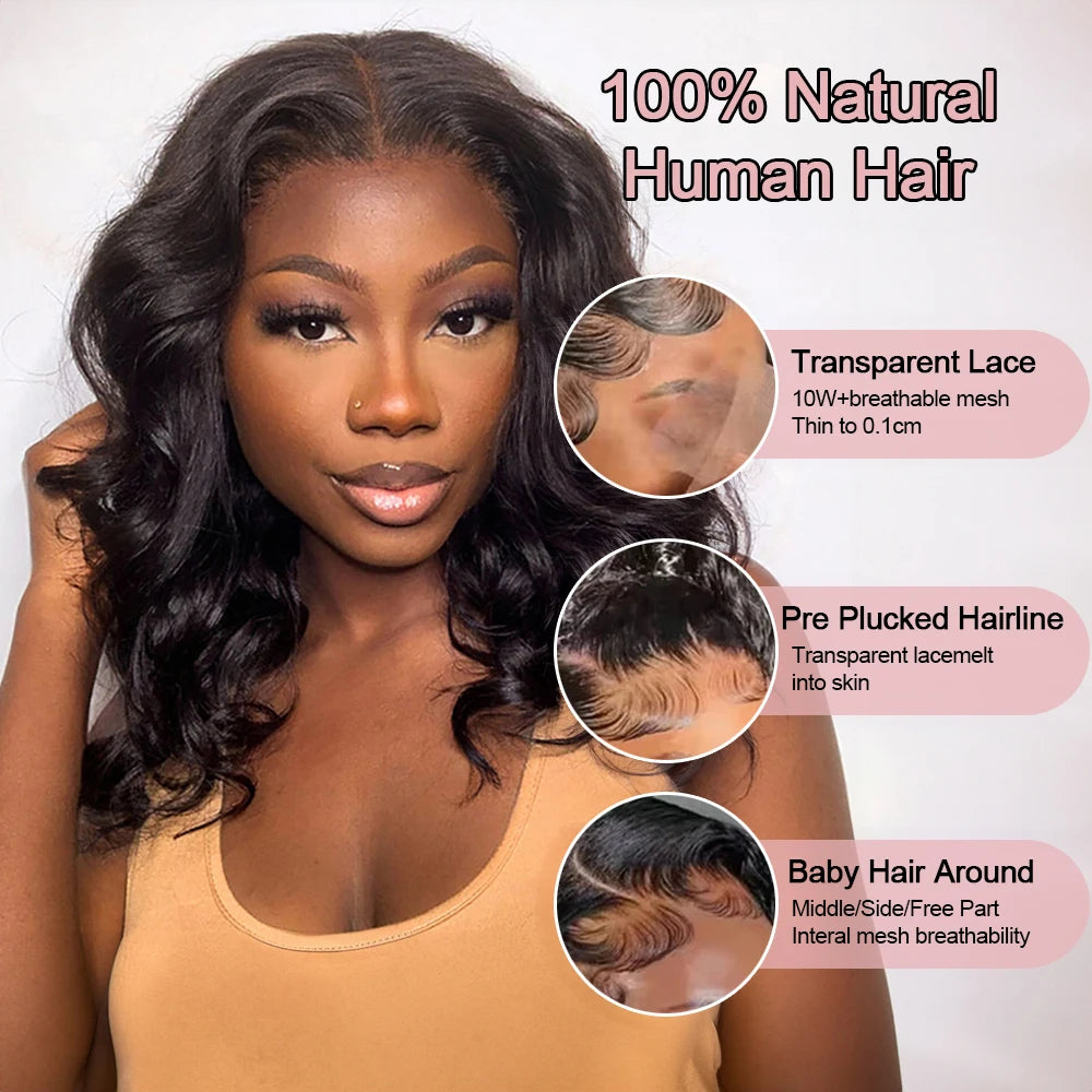 Natural Body Wave Glueless Bob Wig