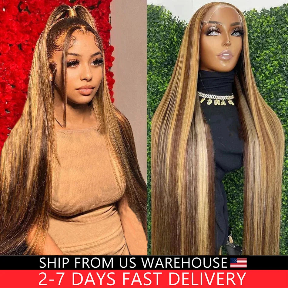 Highlight Honey Blonde Straight Lace Front Wigs