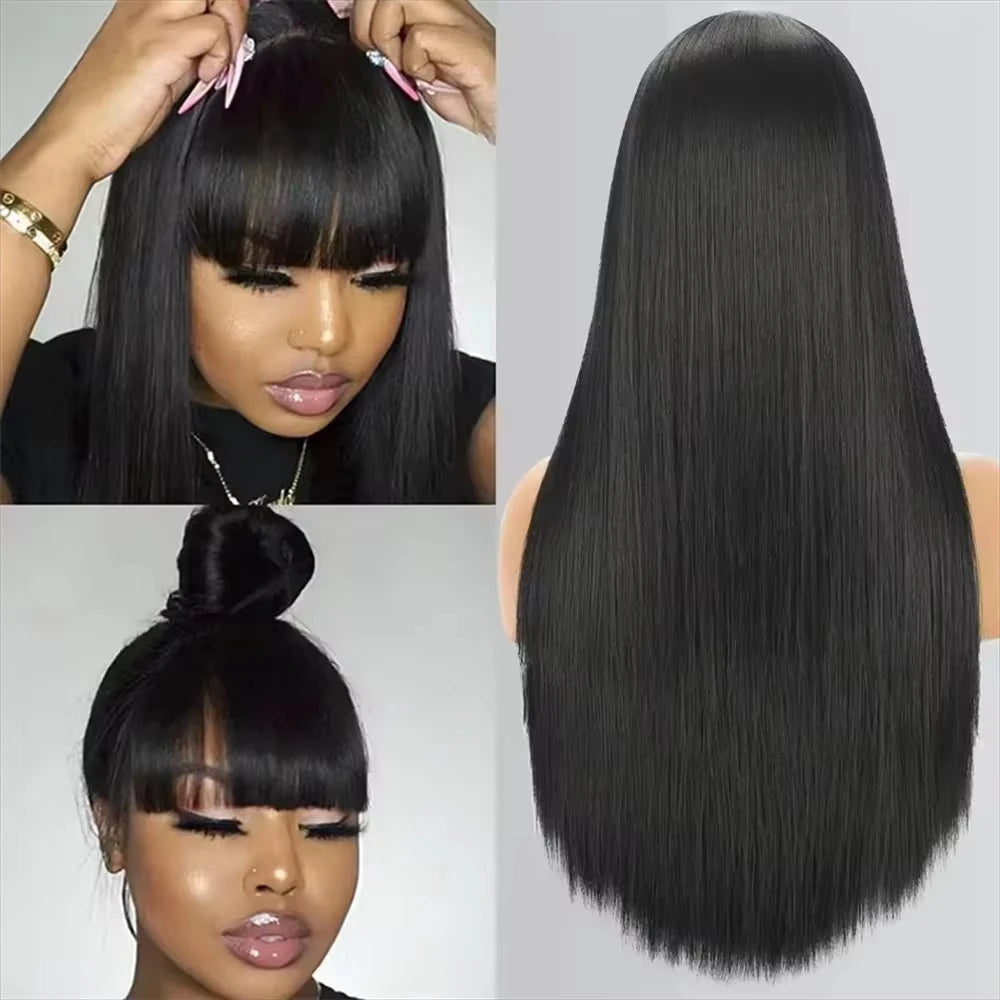 Bangs Bone Straight Human Hair Wigs
