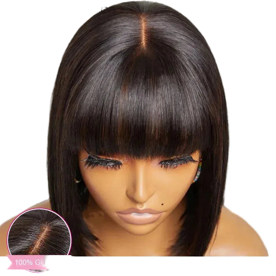 Glueless Straight Human Bob Hair Wigs