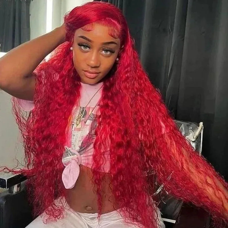 Red Lace Frontal Curly Wigs
