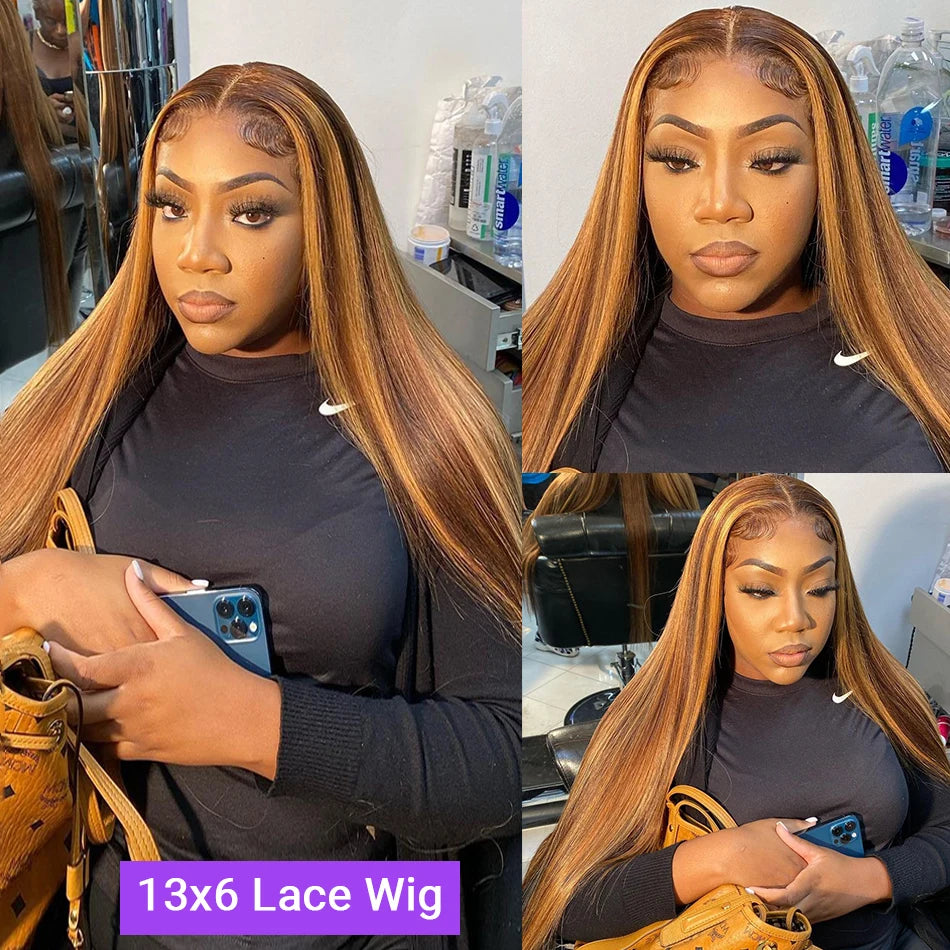 Highlight Honey Blonde Straight Lace Front Wigs