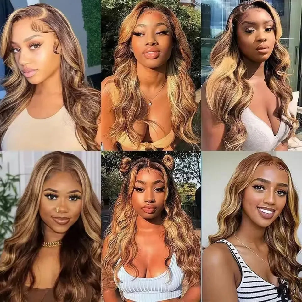 Ombre Colored Honey Blonde Glueless Highlight Hair Wigs