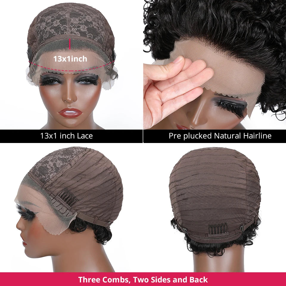 Pixie Cut Human Hair Short Curly Wigs